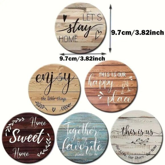 6pcs Rustic Wooden Coasters Set Hand Washable Heat Resistant Perfect for Home - Picture 2 of 2